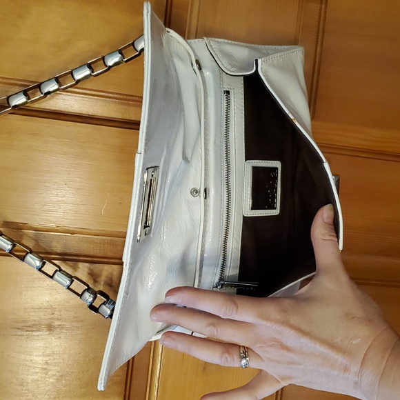 Kooba White Leather Clutch Shoulder Bag With Silver Hardware